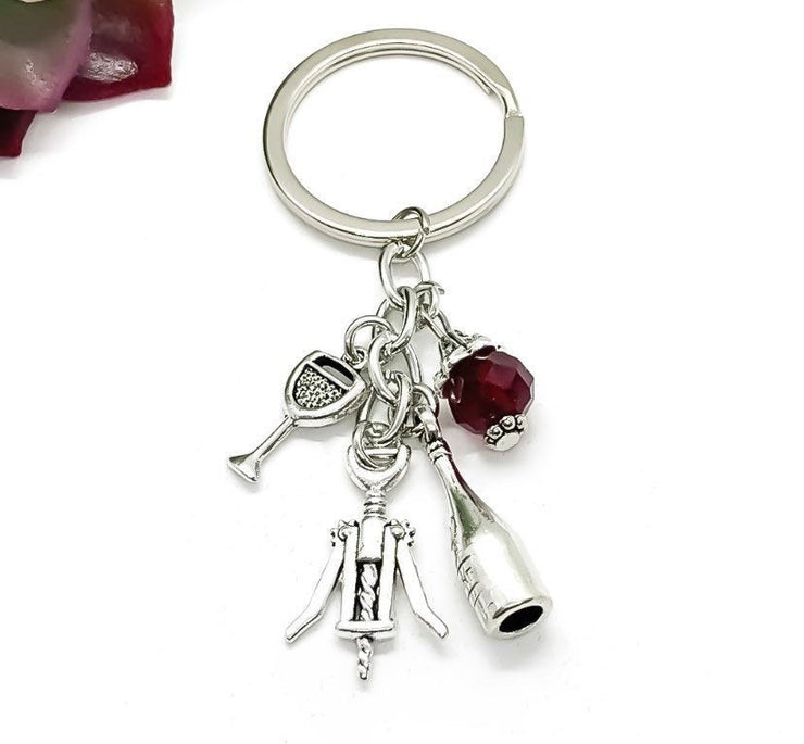 Wine Keychain, Red Wine Charm, Winery Keychain, Wine Bottle Charm, Gift for Her, Wine Lover Gift, Gift for Friend