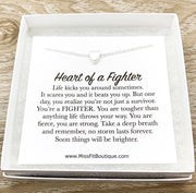 Heart of a Fighter Quote, Strength Gift, Tiny Heart Necklace, Gift for Survivor, Personalized Gift for Women, Encouragement Gift