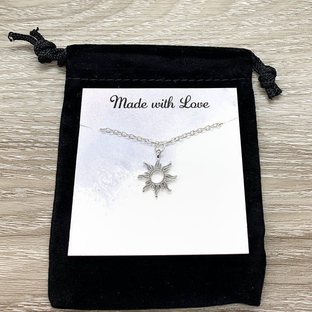 Silver Sun Pendant, Sunshine Necklace, Dainty Jewelry, Friendship Necklace, Gift for Daughter, Tropical Jewelry, Simple Reminder Gift