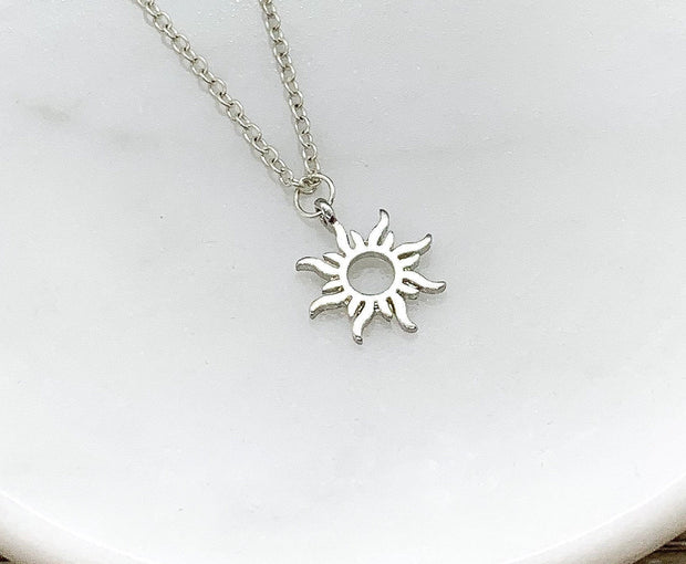 Silver Sun Pendant, Sunshine Necklace, Dainty Jewelry, Friendship Necklace, Gift for Daughter, Tropical Jewelry, Simple Reminder Gift