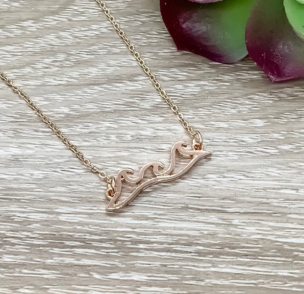 Wave Necklace, Sea Necklace, Beach Lover Gift, Gift for Student, Minimalist Ocean Ripple Necklace, Summer Jewelry, Gift for Surfer