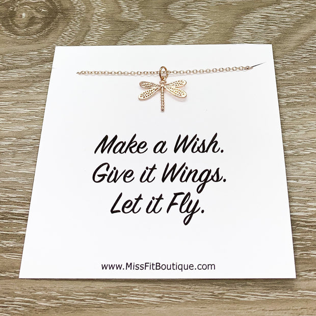 Dragonfly Necklace with Personalized Card, Make a Wish Necklace, Meaningful Jewelry, Strength Gift, Gift from Mom, Gift for Daughter