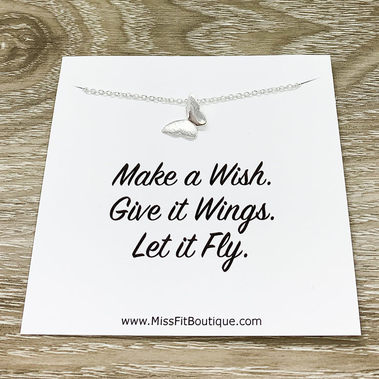 Butterfly Necklace with Inspirational Card, Dainty Jewelry, Make a Wish Necklace, Strength Gift, Tiny Butterfly, Friendship Necklace