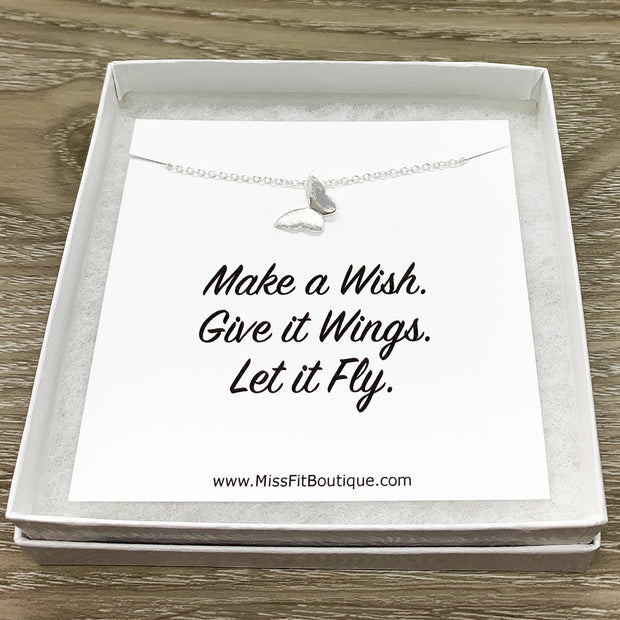 Butterfly Necklace with Inspirational Card, Dainty Jewelry, Make a Wish Necklace, Strength Gift, Tiny Butterfly, Friendship Necklace