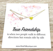 True Friendship Quote, Tiny Heart Pendant Necklace Set for 2, Matching Necklaces, Best Friend Gift, Gift for Friend, Simple Reminders