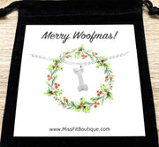 Merry Woofmas Card, Dog Bone Necklace, Dog Lover Christmas Gift, Personalized Gift, Unique Holiday Card, Stocking Stuffer Gift, Doggie Gift