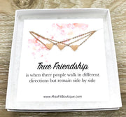 True Friendship Quote, Matching Heart Necklace Set for 3, Long Distance Friends, Simple Reminder Gift, Gift for Bestie, Gift for Best Friend