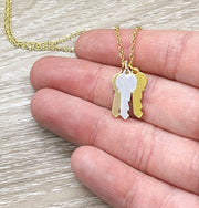 Tiny Three Keys Necklace, Friendship Necklace, Minimalist Jewelry, Gift for Her, Key Shaped Pendant, Skeleton Key Charm, Teen Girl Gift