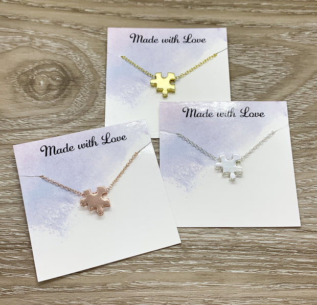 Matching Puzzle Necklace Set for 3, Puzzle Piece Necklaces, Puzzle Jewelry Rose Gold, Best Friends Gift, Shareable Jewelry, Autism Awareness