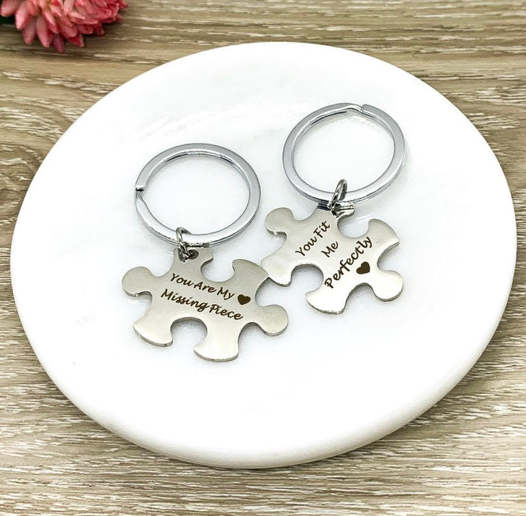 Missing Piece Keychain Set for 2, Puzzle Key Rings, Best Friend Keychains, You Fit Me Perfectly, Friendship Gifts, Gift for BFF, Wife Gift