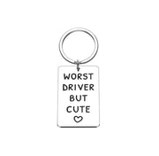 Worst Driver But Cute Keychain, Funny Husband Keychain, Gift for Wife, Humorous Birthday Gift for Him, Bad Driver Gift, Girlfriend Gift