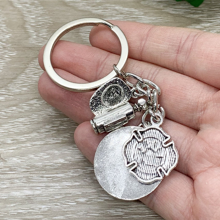 Porte-clés pompier, cadeau pour pompier, breloque feu, cadeau pour papa, breloques sur la vie de pompier, porte-clés lutte contre les incendies, breloque extincteur