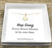 Gold Lotus Flower Necklace, Quote Card, Dainty Flower Necklace, Keep Going Gift, Lotus Pendant, Yoga Jewelry, Inspirational Gift