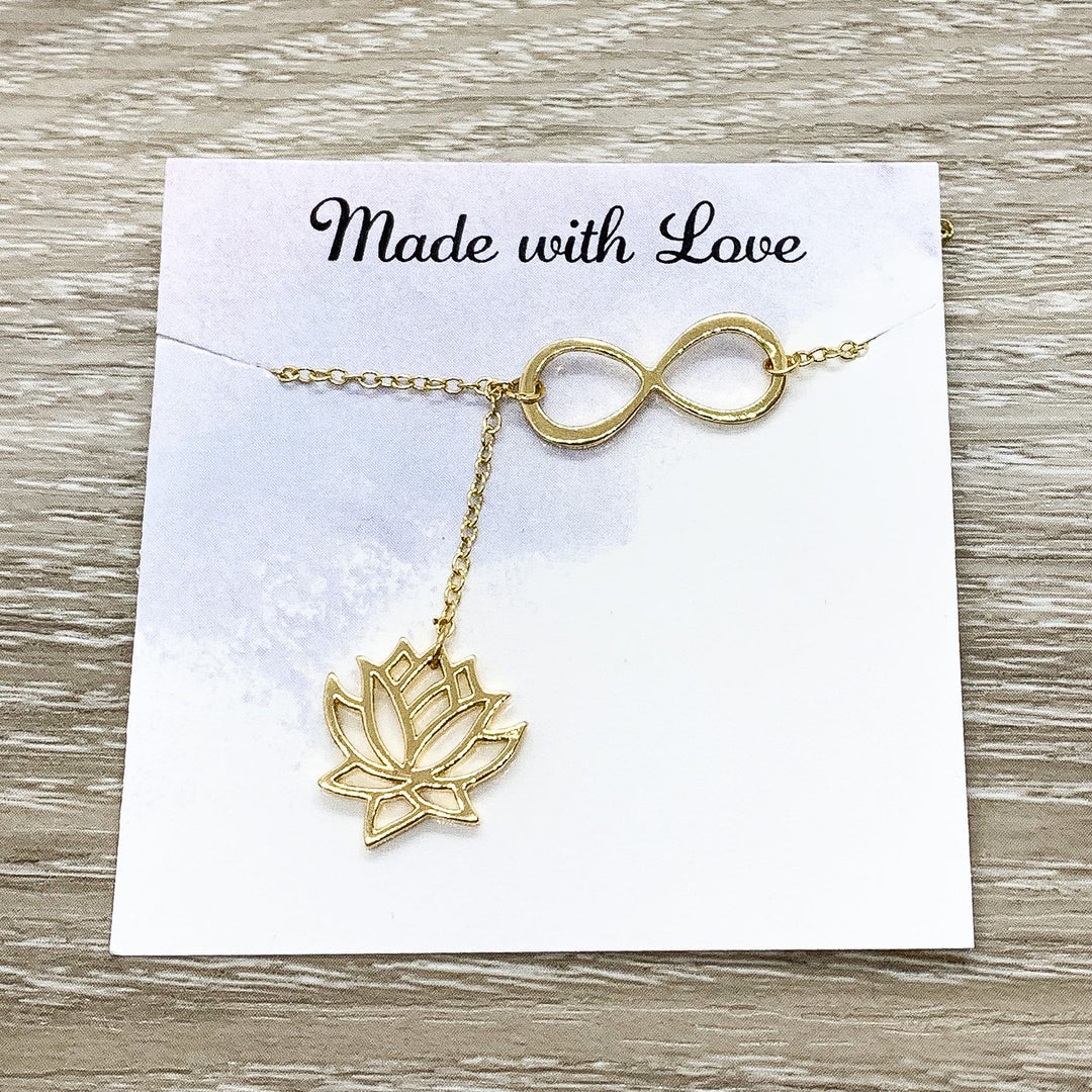 Y Lariat Lotus Flower Necklace, Spirituality Quote Card, Dainty Flower Necklace, Lotus Pendant, Yoga Jewelry, Inspirational, Thinking of You