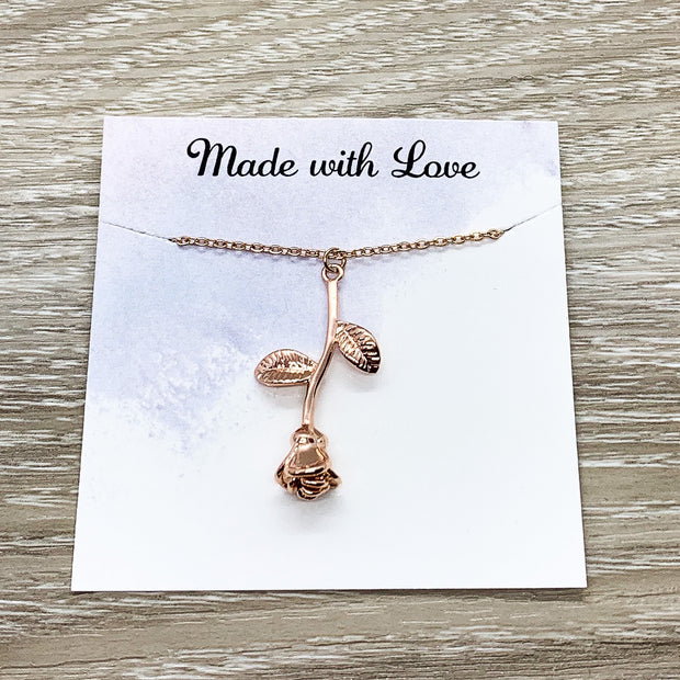 Tiny Rose Necklace, Rose Gold Flower Jewelry, Beautiful Necklace, Floral Jewelry, Nature Gifts, Gift from Friend, Minimalist Gift for Her