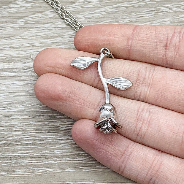 Dainty Rose Necklace, Rose Gold Flower Jewelry, Silver Floral Jewelry, Nature Gifts, Gift from Friend, Meaningful Gift, Flower Girl Necklace