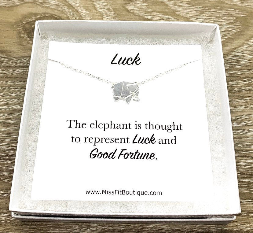 Lucky Elephant Necklace Card, Lucky Charm Pendant, Origami Elephant Gift, Spirit Animal Gift, Spiritual Jewelry, Gift for Friend, Birthday