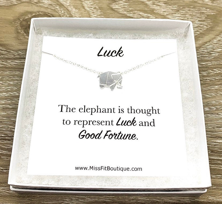 Lucky Elephant Necklace Card, Lucky Charm Pendant, Origami Elephant Gift, Spirit Animal Gift, Spiritual Jewelry, Gift for Friend, Birthday