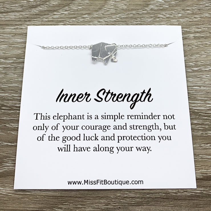 Lucky Elephant Necklace Card, Inner Strength Quote, Origami Elephant Gift, Spirit Animal Gift, Spiritual Jewelry, Gift for Friend, Birthday