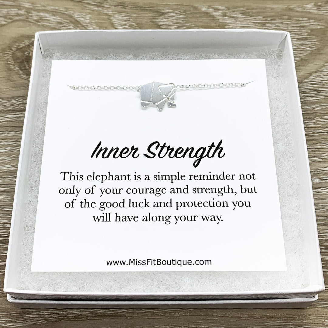 Lucky Elephant Necklace Card, Inner Strength Quote, Origami Elephant Gift, Spirit Animal Gift, Spiritual Jewelry, Gift for Friend, Birthday
