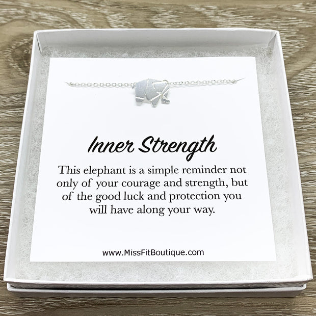 Lucky Elephant Necklace Card, Inner Strength Quote, Origami Elephant Gift, Spirit Animal Gift, Spiritual Jewelry, Gift for Friend, Birthday