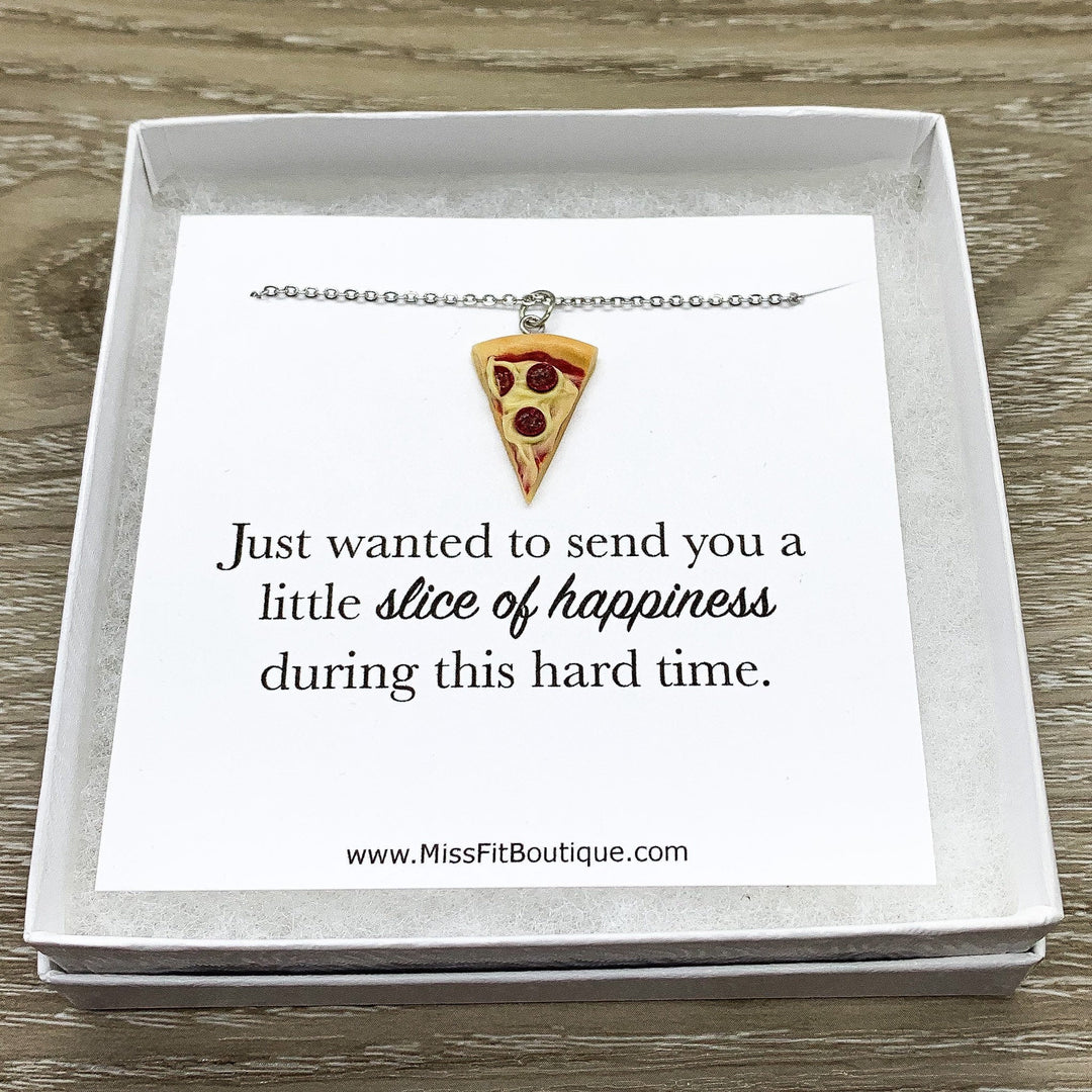 Tiny Pizza Necklace, Slice of Happiness Card, Miniature Pizza Slice Charm, Friendship Necklace, Thoughtful Friends Gift, Pizza Jewelry