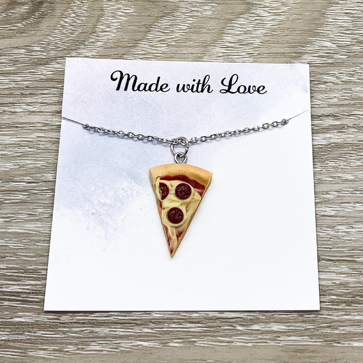 Tiny Pizza Necklace, Success Quote Card, Miniature Pizza Slice Charm, Friendship Necklace, Thoughtful Friends Gift, Pizza Jewelry
