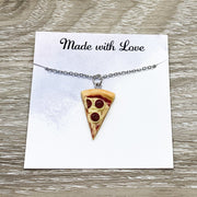Tiny Pizza Necklace, Slice of Happiness Card, Miniature Pizza Slice Charm, Friendship Necklace, Thoughtful Friends Gift, Pizza Jewelry