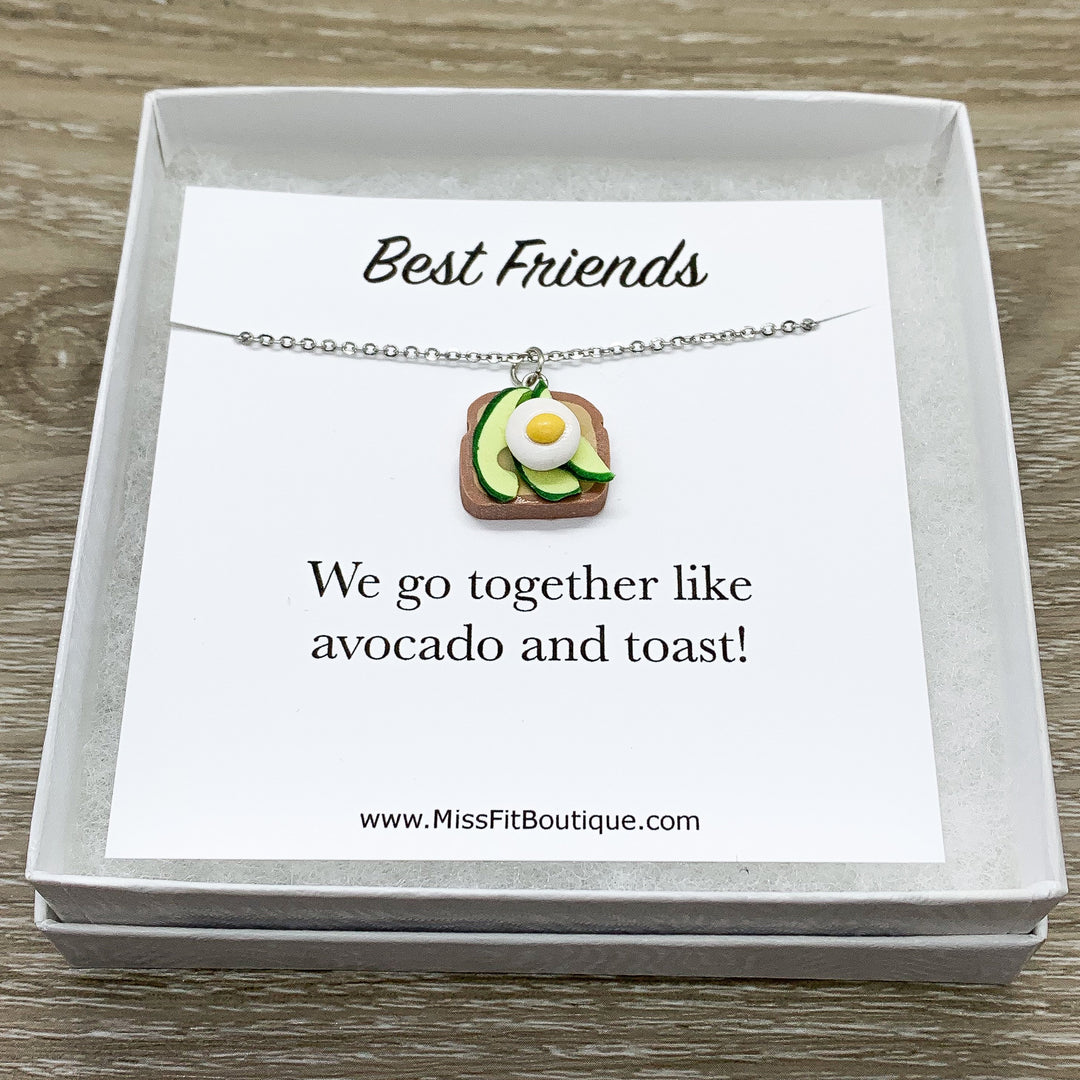 Tiny Avocado Toast Charm Necklace, Go Together Like Avocado & Toast Card, Miniature Food Necklace, Friendship Gift, Cute Friends Birthday