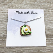 Tiny Avocado Toast Charm Necklace, You Are The Avocado To My Toast Card, Miniature Food Necklace, Friendship Gift, Cute Friends Birthday