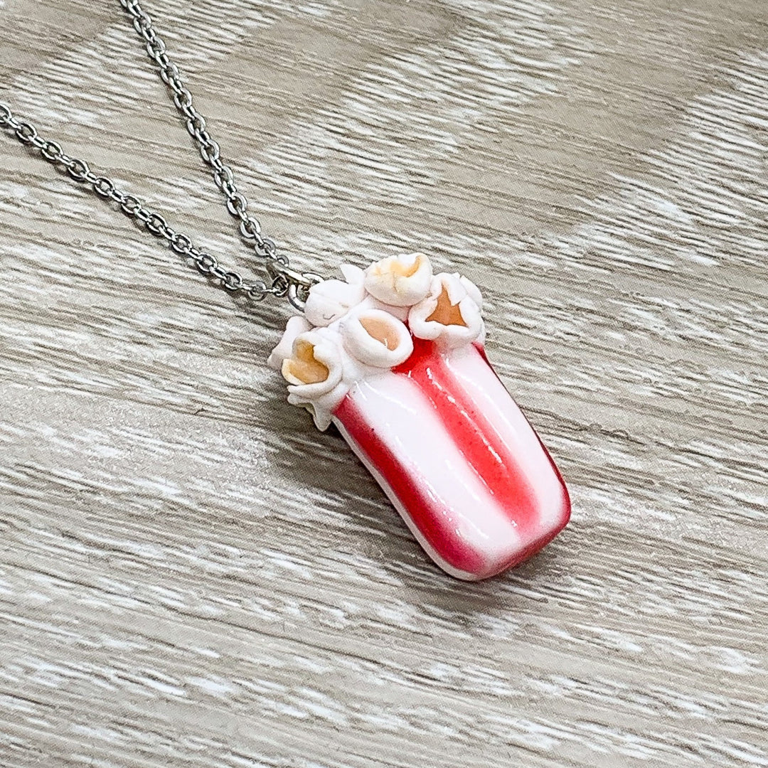 Tiny Popcorn Charm Necklace, Love is Sharing Your Popcorn Card, Miniature Food Necklace, Friendship Gift, Cute Friend Birthday, Couples Gift