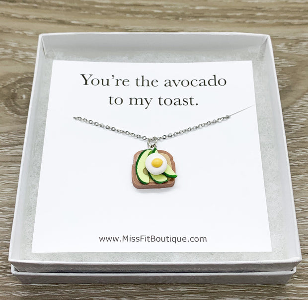 Tiny Avocado Toast Charm Necklace, You Are The Avocado To My Toast Card, Miniature Food Necklace, Friendship Gift, Cute Friends Birthday