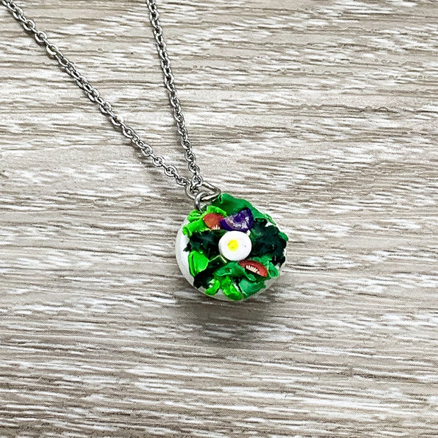 Tiny Salad Charm Necklace, Miniature Food Necklace, Realistic Salad Bowl Pendant, Friendship Gift, Cute Friends Birthday Gift for Her