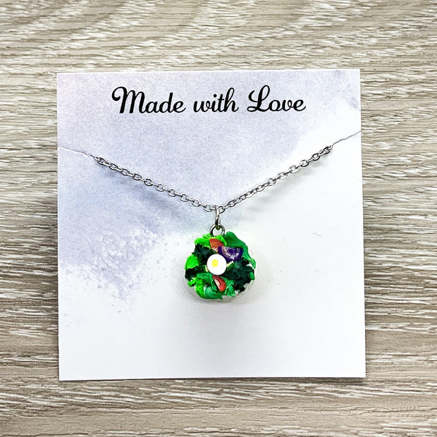 Tiny Salad Charm Necklace, You Are The Lettuce To My Salad Card, Miniature Food Necklace, Friendship Gift, Cute Friends Birthday
