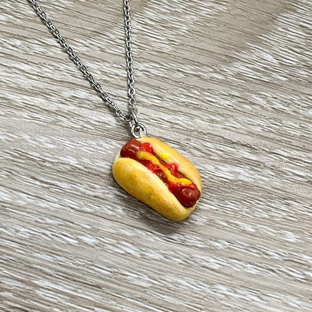 Tiny Hotdog Charm Necklace, Miniature Food Necklace, Friendship Gift, Cute Friends Birthday, Food Lover Gift, Junk Food Pendant, BBQ Foods