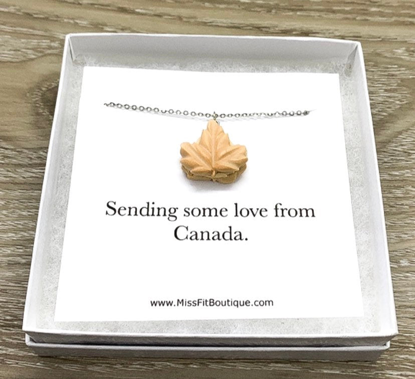 Maple Leaf Cookie Charm Necklace, Realistic Food Charm, Sending Love From Canada, Cute Friendship Gift, Gift for Bestfriend, Canada Necklace