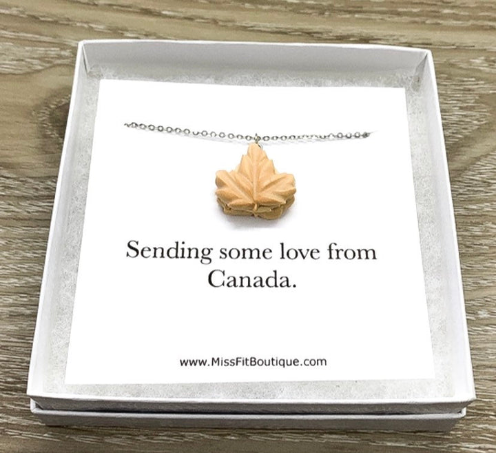 Maple Leaf Cookie Charm Necklace, Realistic Food Charm, Sending Love From Canada, Cute Friendship Gift, Gift for Bestfriend, Canada Necklace