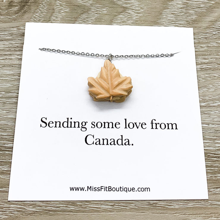 Maple Leaf Cookie Charm Necklace, Realistic Food Charm, Sending Love From Canada, Cute Friendship Gift, Gift for Bestfriend, Canada Necklace