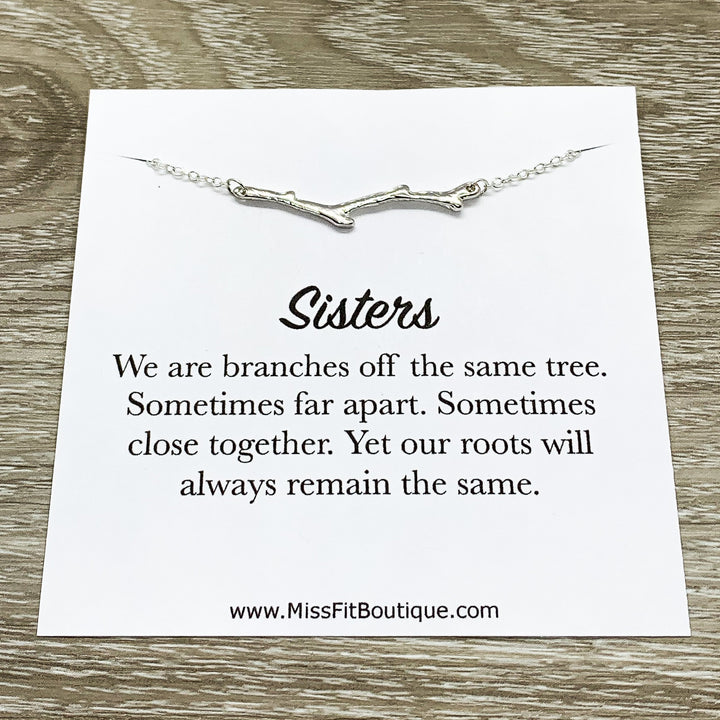 Branch Necklace, Sisters Jewelry, Branches Off the Same Tree Quote, Minimal Necklace. Little Sister Gift, Nature Lover Gift, Birthday Gift