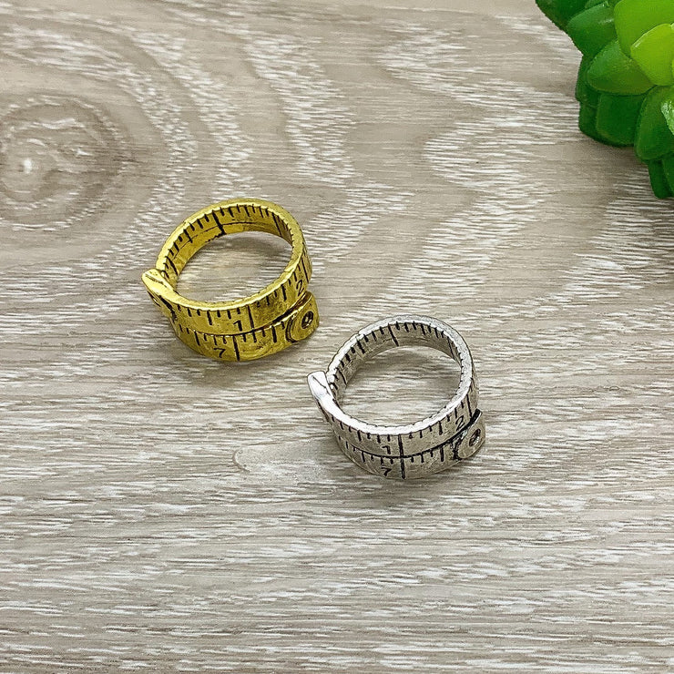 Twisted Ruler Ring, Measuring Tape Jewelry, Teacher Gift, Thumb Ring, Weight Loss Jewelry Gift, Gold Ruler Jewelry, Boho Jewelry, Friendship