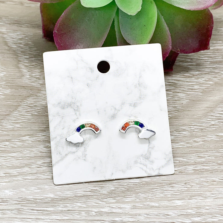 Rainbow Stud Earrings, Rainbow Jewelry, LGTBQ Jewelry, Rainbow Baby Keepsake, Gay Rights Gift, Sterling Silver Earrings, Minimal Jewelry