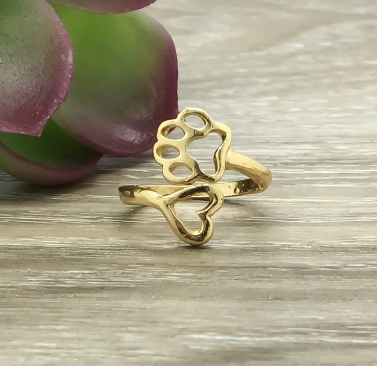Paw Print Ring, Dog Ring, Gold Cat Jewelry, Cat Lover Gift, Promise Ring, Simple Statement Ring, Dainty Jewelry, Crazy Cat Lady Gift