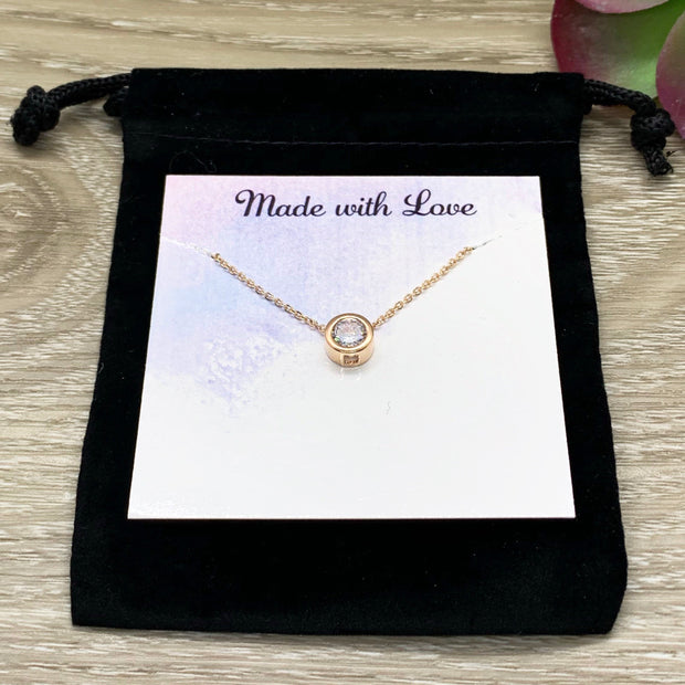 New Baby Gift, Congratulations Card, Tiny Round Crystal Necklace, Rose Gold Solitaire Pendant, New Mama Gift, Amazing Mother, Pregnancy
