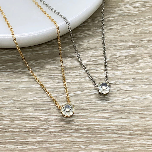 Thank You Gift from Friend, Appreciation Gift, Tiny Crystal Necklace, Solitaire Rhinestone Pendant, Gratitude Gift, True Friend Christmas