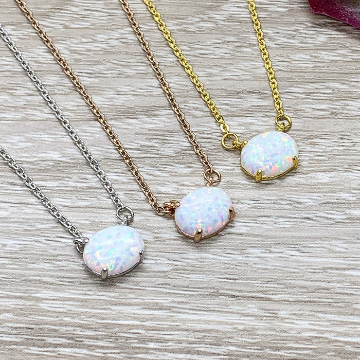 Oval Opalite Necklace, Birthstone Pendant, Simple Necklace, Women Jewelry, Birthday Gift, Mother, Mom, Aunt, Sister, Daughter, Best Friend