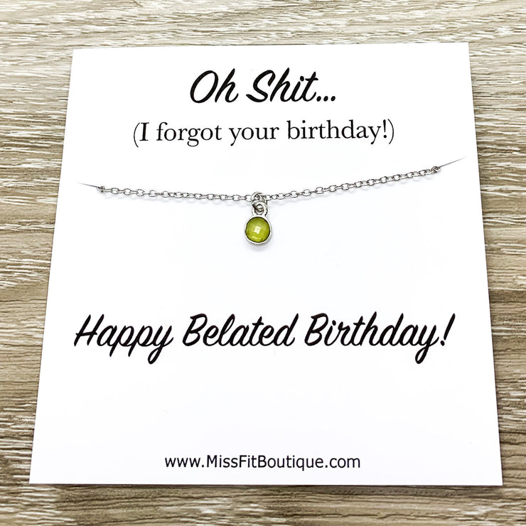 Happy Belated Birthday Gift, Shit I Forgot Your Birthday, Tiny Green Chalcedony Necklace, Solitaire Crystal Pendant, Gift from Best Friend