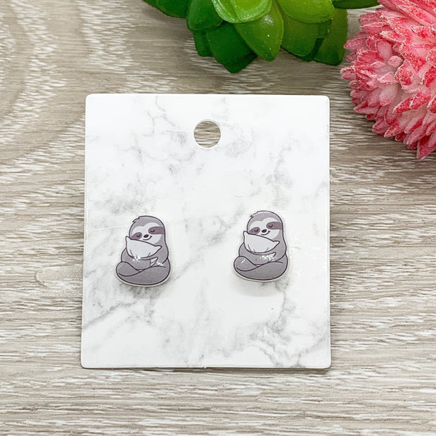 Sloth Earrings, Tiny Shrink Plastic Stud Earrings, Animal Lover Jewelry, Cute Earrings, Unique Jewelry, Gift for Daughter, Sister Gift