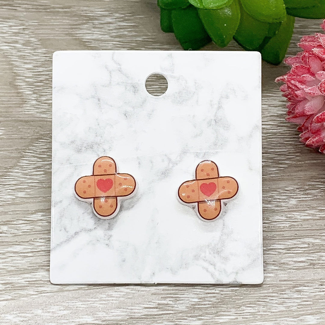 Kawaii Bandage Earrings, Shrink Plastic Stud Earrings, Nursing Jewelry, Cute Bandaid Earrings, Unique Jewelry, Health Care Worker Gifts