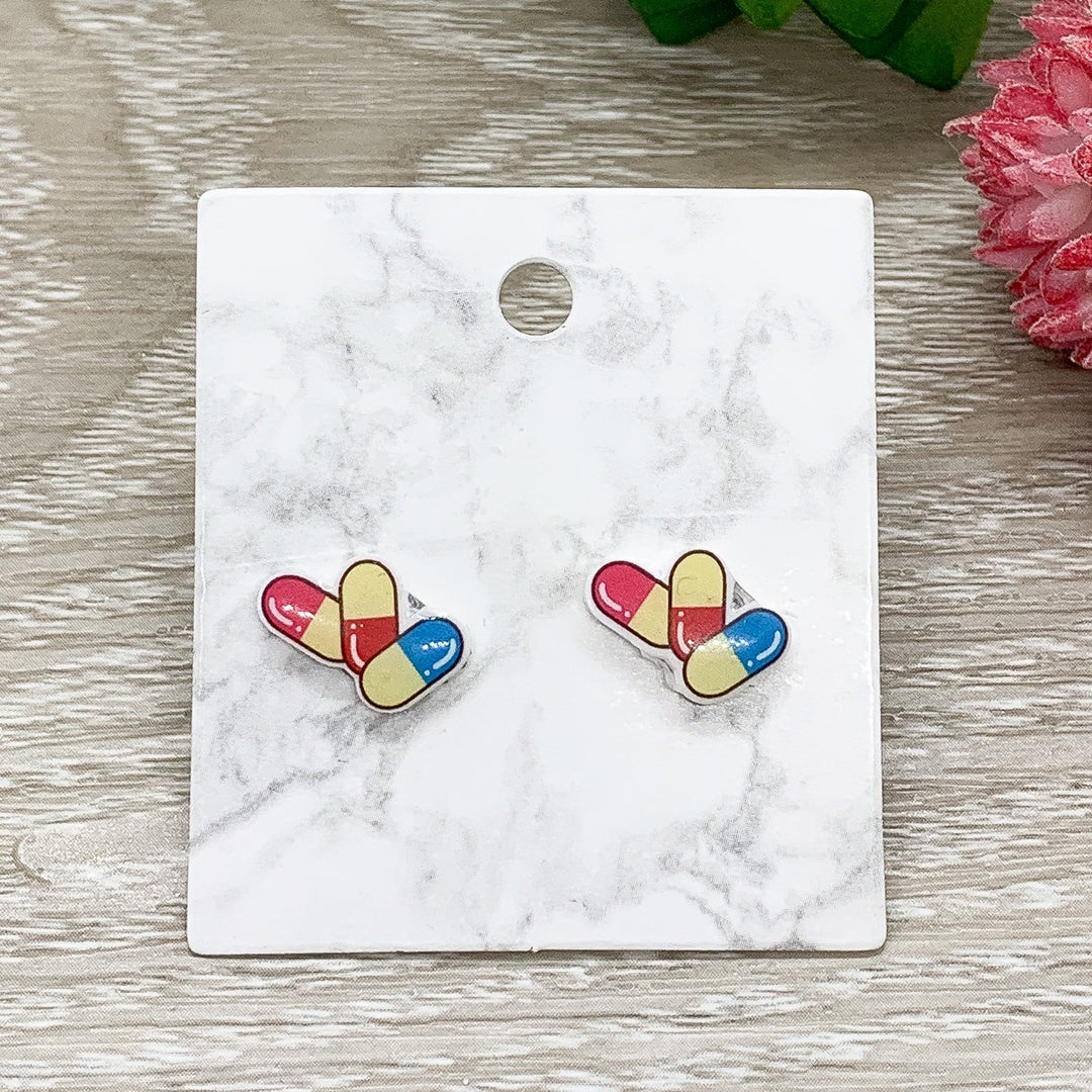 Kawaii Pill Earrings, Shrink Plastic Stud Earrings, Pharmacist Jewelry, Cute RX Prescription Earrings, Unique Jewelry, Health Care Worker