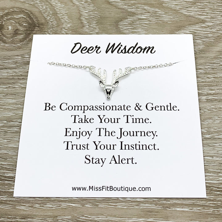 Deer Necklace with Personalized Card, Reindeer Jewelry, Animal Lover Jewelry, Elk Necklace, Motivational Gift, Inspirational Gift, Forest